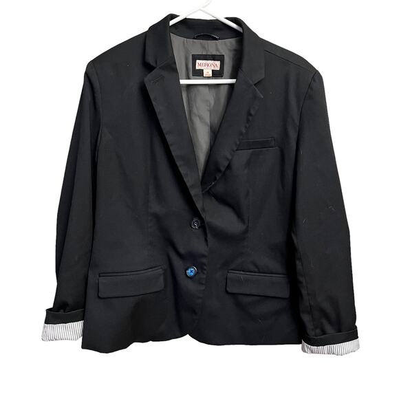 MERONA Black Button Up Blazer Striped Cuffs Size 14 - Picture 3 of 14